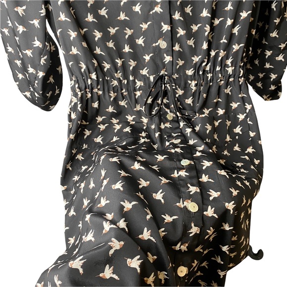 Spense Black Hummingbird Button Down Shirt Dress Knee Length Size S - Picture 3 of 9